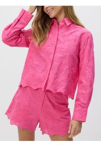 Reserved - Bawełniana koszula z haftem - fuksja. Kolor: różowy. Materiał: bawełna. Wzór: haft #1