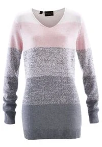 Długi sweter Premium z kaszmirem bonprix pastelowy jasnoróżowy - szary melanż. Kolor: różowy. Materiał: poliester, wiskoza, poliamid, materiał, kaszmir. Długość: długie. Wzór: melanż #1