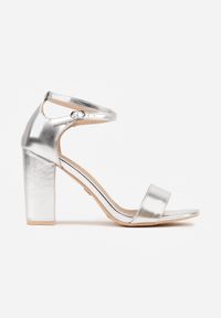 Renee - Srebrne Sandały na Słupku VICES ze Skórzaną Wkładką i Paskami Wokół Kostki Syneilla. Zapięcie: pasek. Kolor: srebrny. Materiał: skóra. Wzór: paski. Obcas: na słupku #4