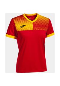 T-shirt damski Joma Eco Supernova czerwono-żółty XL z bawełny organicznej. Kolor: wielokolorowy, żółty, czerwony. Materiał: bawełna. Sport: piłka nożna