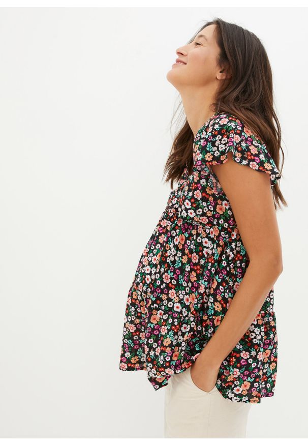 bonprix - Tunika ciążowa i do karmienia piersią, ze zrównoważonego materiału. Kolekcja: moda ciążowa. Kolor: czarny. Materiał: materiał