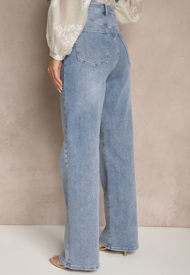 Renee - Niebieskie Jeansy Regular Waist z Szeroką Nogawką Nolzeri. Okazja: na co dzień. Kolor: niebieski. Styl: elegancki, casual
