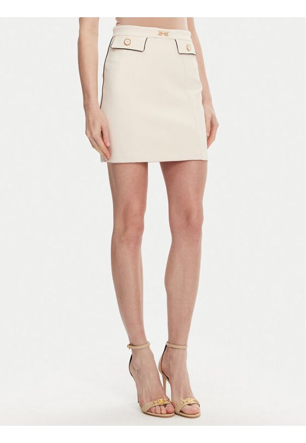 Elisabetta Franchi Spódnica mini GO-T03-51E2 Écru Regular Fit. Materiał: syntetyk