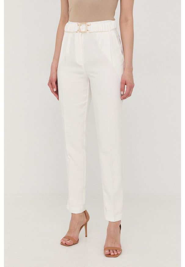 Morgan spodnie damskie kolor biały fason cygaretki high waist. Stan: podwyższony. Kolor: biały. Materiał: tkanina