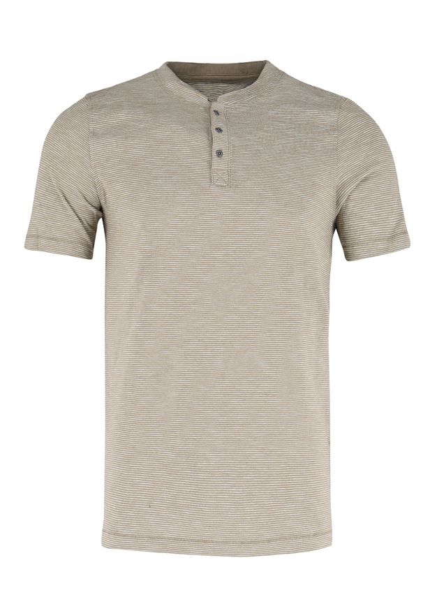 Volcano - T-shirt ze stójką TM-LAB. Typ kołnierza: kołnierzyk stójkowy. Materiał: bawełna, jeans, materiał. Długość rękawa: krótki rękaw. Długość: krótkie. Wzór: gładki, paski. Styl: wakacyjny