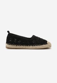 Born2be - Czarne Espadryle na Podeszwie z Warkoczem z Juty z Ażurowymi Kwiatkami Riviara. Okazja: na plażę, na spacer. Kolor: czarny. Materiał: len. Wzór: ażurowy, kwiaty. Sezon: lato #5