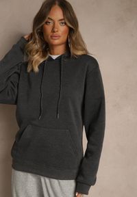 Renee - Ciemnoszara Bluza z Kapturem Ozdobiona Ściągaczami Invila. Okazja: na co dzień. Typ kołnierza: kaptur. Kolor: szary. Wzór: aplikacja. Styl: casual, elegancki #2