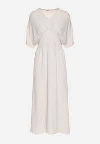 Born2be - Jasnobeżowa Sukienka z Bawełną i Górą w Stylu Nietoperza Filenia. Okazja: na co dzień. Kolor: beżowy. Materiał: bawełna. Styl: casual #7