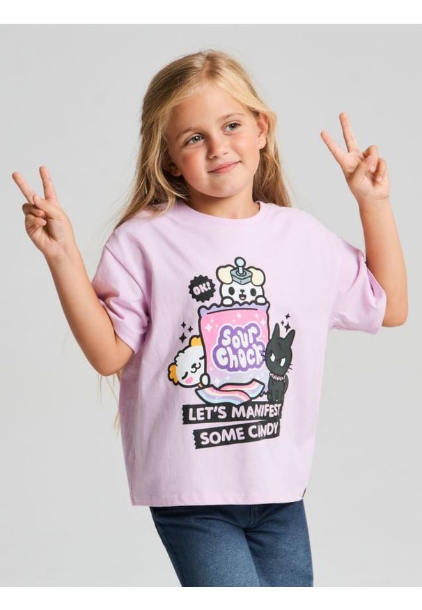 Sinsay - Bawełniana koszulka z nadrukiem Toca Boca - fioletowy. Kolor: fioletowy. Materiał: bawełna. Wzór: nadruk