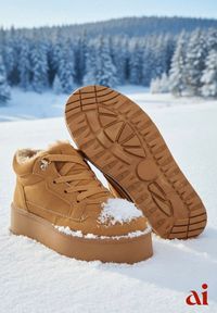 Renee - Brązowe Sneakersy Vices Stylizowane na Śniegowce na Platformie Obszyte Futerkiem Naleris. Kolor: brązowy. Materiał: futro. Obcas: na platformie #1