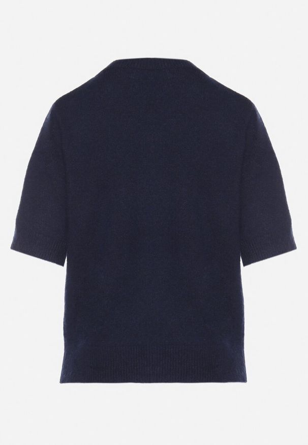 Born2be - Granatowy Sweter z Wełną i Krótkim Rękawem Turosa. Okazja: na co dzień. Kolor: niebieski. Materiał: wełna. Długość rękawa: krótki rękaw. Długość: krótkie. Styl: klasyczny, elegancki, casual