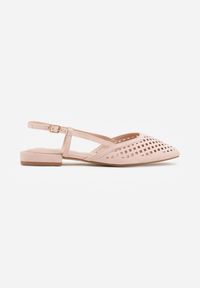 Renee - Różowe Baleriny Slingback z Kwadratowym Noskiem i Ażurową Cholewką Jurria. Okazja: na co dzień. Kolor: różowy. Materiał: jeans. Szerokość cholewki: normalna. Wzór: ażurowy. Styl: casual #3