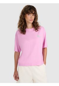 4f - 4F T-shirt oversize z nadrukiem damski - różowy XL. Okazja: na co dzień. Kolor: różowy. Materiał: dzianina, jersey, materiał, bawełna. Długość rękawa: krótki rękaw. Długość: krótkie. Wzór: nadruk. Styl: sportowy, klasyczny, casual