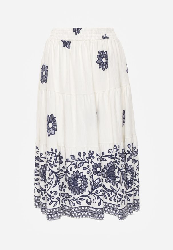 Born2be - Granatowa Rozkloszowana Spódnica z Wiskozy w Kwiatowy Wzór Masterore. Okazja: do pracy, na co dzień. Kolor: niebieski. Materiał: wiskoza. Wzór: kwiaty. Styl: casual