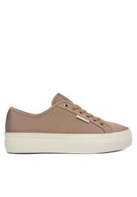 Calvin Klein Sneakersy Vulc Flatform Lace Up Moire YW0YW02012 Brązowy. Kolor: brązowy. Materiał: materiał #1