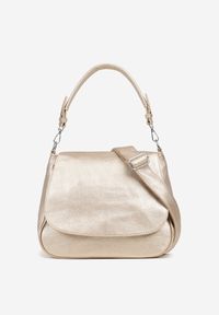 Born2be - Złota Torebka Listonoszka z Imitacji Zamszu z Rączką i Paskiem Malanira. Kolor: złoty. Materiał: zamszowe. Styl: elegancki, casual