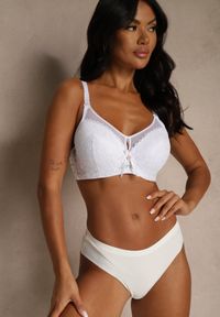 Renee - Biały Koronkowy Biustonosz Ozdobiony Przezroczystą Wstawką Acalinai. Kolor: biały. Materiał: koronka. Rodzaj stanika: przezroczysty. Wzór: aplikacja #6