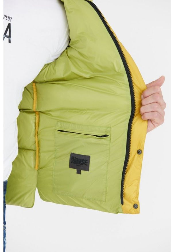 Blauer USA - BLAUER Żółta puchowa kurtka męska FLETCHER, Rozmiar L. Kolor: żółty. Materiał: puch