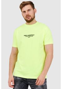Karl Lagerfeld - KARL LAGERFELD Neonowy t-shirt męski z wypukłym logo. Typ kołnierza: dekolt w karo. Kolor: żółty. Materiał: prążkowany. Wzór: aplikacja #1