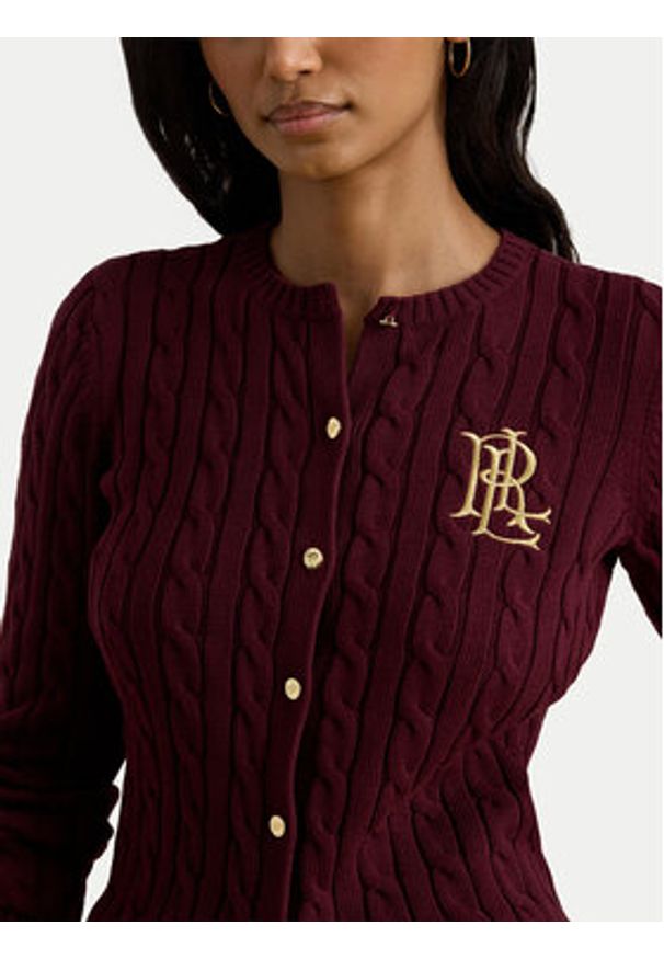 Lauren Ralph Lauren - LAUREN RALPH LAUREN Kardigan 200932225014 Bordowy Regular Fit. Kolor: czerwony. Materiał: bawełna