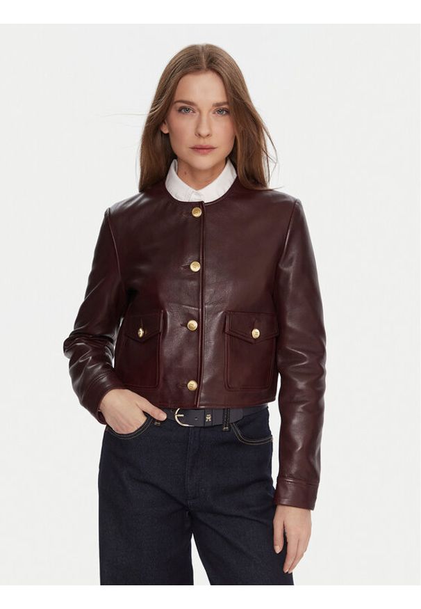 TOMMY HILFIGER - Tommy Hilfiger Kurtka skórzana WW0WW46861 Bordowy Regular Fit. Kolor: czerwony. Materiał: skóra