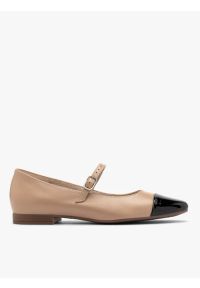 Ryłko - Beżowe baleriny z kontrastowym czarnym noskiem. Nosek buta: okrągły. Kolor: beżowy. Materiał: skóra. Styl: street #1