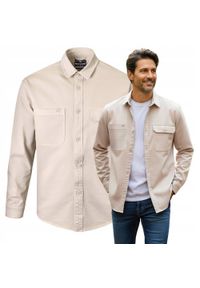 Lekka Kurtka o Kroju Koszuli Wierzchniej - Pako Jeans - Beżowa. Kolor: brązowy, beżowy, wielokolorowy. Materiał: tkanina, elastan, bawełna. Sezon: wiosna, jesień #5