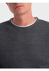 Ombre Clothing - Bawełniany sweter męski z okrągłym dekoltem - grafitowy melanż V2. Kolor: szary. Materiał: bawełna. Wzór: melanż. Styl: klasyczny #5