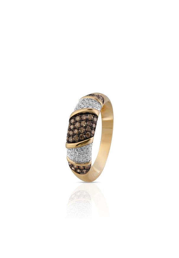 W.KRUK Wyjątkowy Pierścionek Złoty - złoto 585, Diament 0,08ct,brązowy brylant 0,32ct - ZDL/PB+93BK. Materiał: złote. Kolor: złoty, brązowy, wielokolorowy. Wzór: aplikacja. Kamień szlachetny: brylant, diament