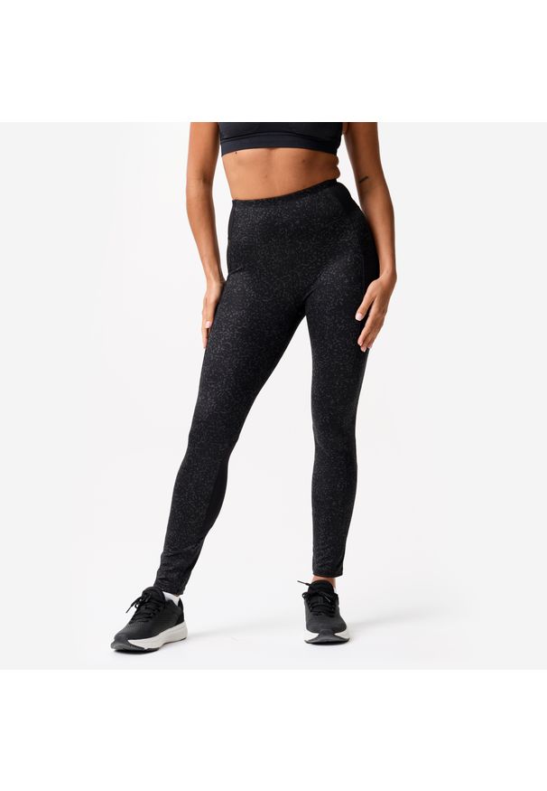 DOMYOS - Legginsy fitness damskie Domyos. Stan: podwyższony. Kolor: szary. Materiał: poliester, elastan, materiał. Sport: fitness