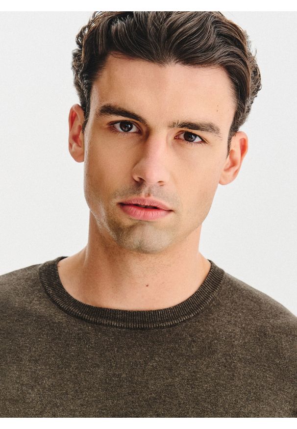 Pako Lorente - PAKO LORENTE – Brązowy sweter męski o-neck. Okazja: na co dzień. Kolor: brązowy, zielony. Materiał: poliester, wiskoza. Sezon: jesień. Styl: casual