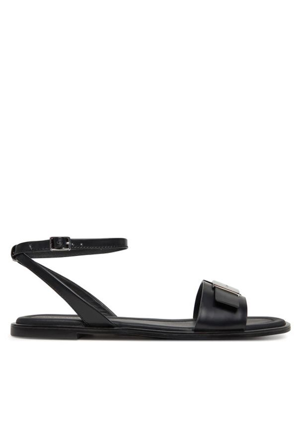 Calvin Klein Sandały Flat Sandal W/Ck Hw - Lth HW0HW02367 Czarny. Kolor: czarny. Materiał: skóra