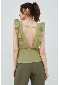 Vero Moda bluzka bawełniana damska kolor zielony gładka. Okazja: na co dzień. Kolor: zielony. Materiał: bawełna. Wzór: gładki. Styl: casual #5