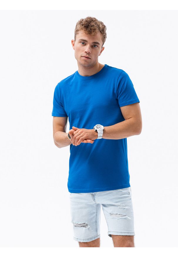 Ombre Clothing - T-shirt męski bawełniany BASIC S1370 - niebieski - XXL. Kolor: niebieski. Materiał: bawełna. Styl: klasyczny