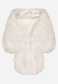 Born2be - Białe Futrzane Ponczo z Zapięciem Montillene. Kolor: biały. Materiał: futro #3