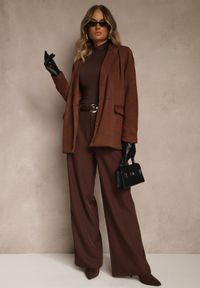 Renee - Brązowa Pudełkowa Marynarka z Usztywnioną Linią Ramion Rillie. Okazja: na co dzień. Kolor: brązowy. Materiał: jeans. Styl: casual, elegancki #4