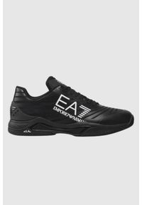 EA7 Emporio Armani - EA7 Czarne sneakersy męskie z białym logo. Kolor: czarny