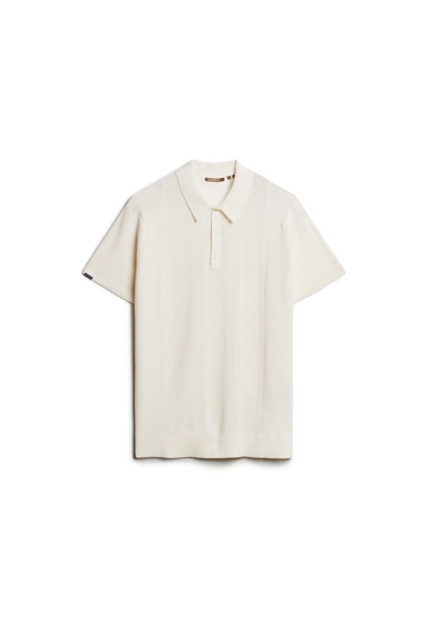 Dzianinowa koszulka polo Superdry. Typ kołnierza: polo. Kolor: biały. Materiał: dzianina. Sezon: lato. Styl: elegancki