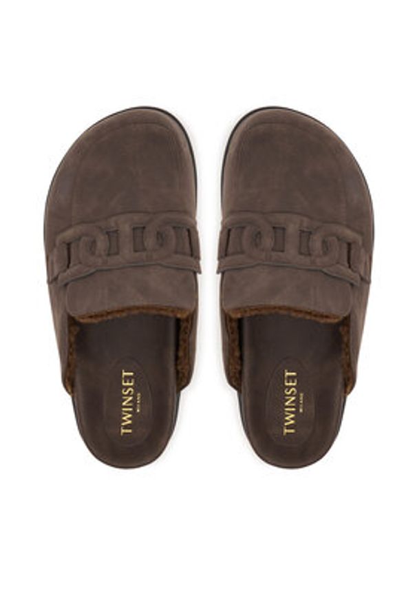 TwinSet - TWINSET Klapki 252TCP210 00203 Brązowy. Kolor: brązowy. Materiał: skóra