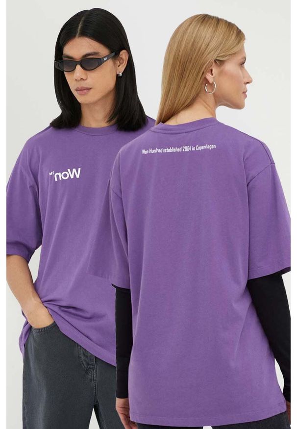 Won Hundred t-shirt kolor fioletowy z nadrukiem. Kolor: fioletowy. Materiał: bawełna, dzianina, prążkowany. Wzór: nadruk