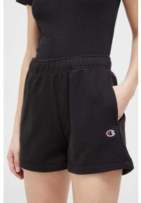 Champion szorty damskie kolor czarny gładkie high waist. Stan: podwyższony. Kolor: czarny. Materiał: materiał, dzianina. Wzór: gładki