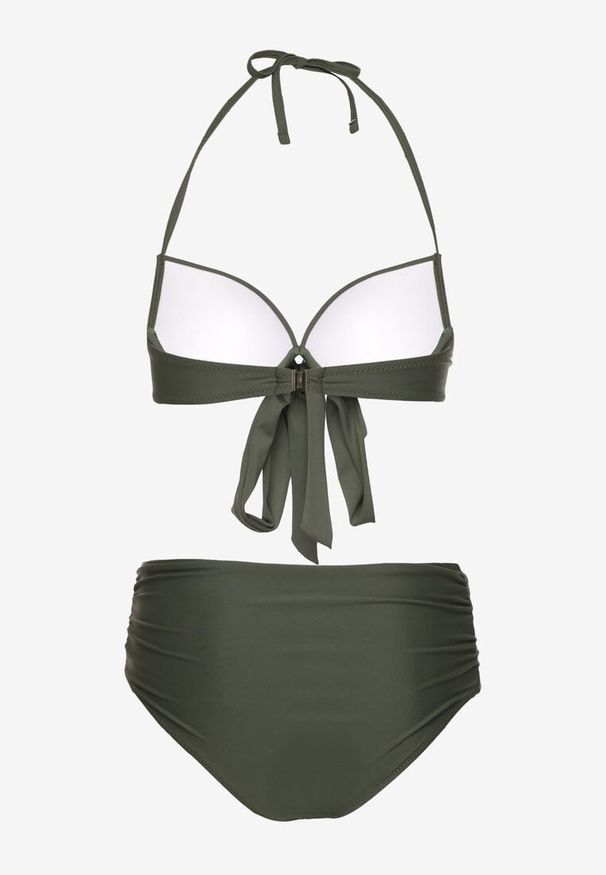 Born2be - Zielone Bikini Biustonosz z Ozdobnym Wiązaniem i Majtki Figi Fevonellea. Kolor: zielony. Wzór: aplikacja