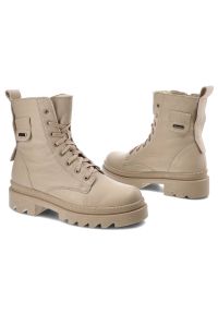 Beżowe Botki Pollonus Skórzane Ocieplane Buty Damskie. Kolor: beżowy. Materiał: skóra. Szerokość cholewki: normalna. Sezon: zima #2