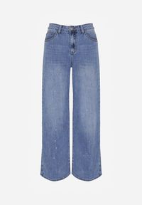 Born2be - Niebieskie Szerokie Jeansy z Wysokim Stanem i Błyszczącymi Aplikacjami Glysera. Stan: podwyższony. Kolor: niebieski. Wzór: aplikacja. Styl: elegancki, klasyczny #2