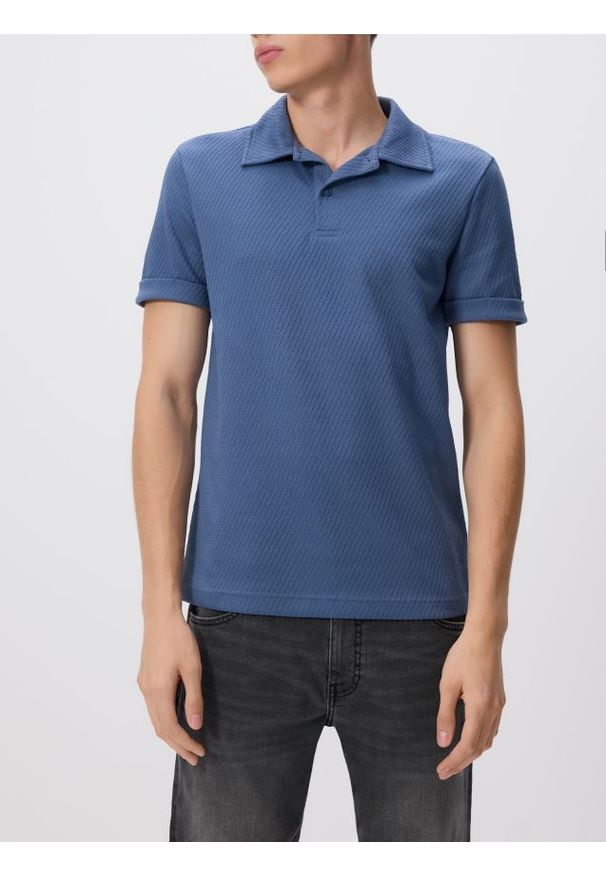 Reserved - Koszulka polo regular fit - niebieski. Typ kołnierza: polo. Kolor: niebieski. Materiał: bawełna, dzianina