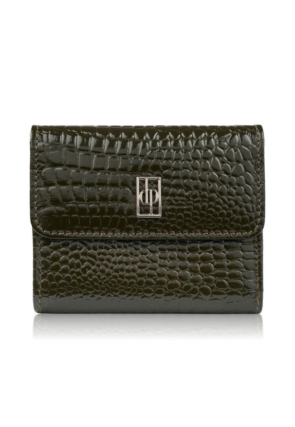 PAOLO PERUZZI - Portfel damski skórzany mały ciemnozielony croco z ochroną RFID Paolo Peruzzi AL-03-GB. Kolor: zielony. Materiał: skóra