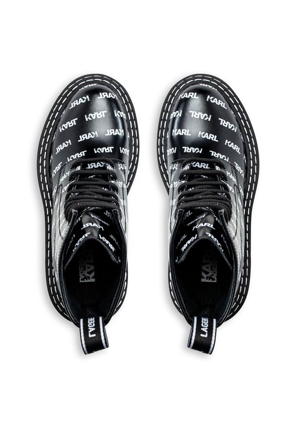 Botki damskie czarne Karl Lagerfeld PATROL II Karl Repeat Logo. Kolor: czarny. Styl: rockowy, klasyczny