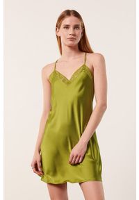 Etam koszulka nocna Paysage damska kolor zielony satynowa. Kolor: zielony. Materiał: satyna. Wzór: ze splotem