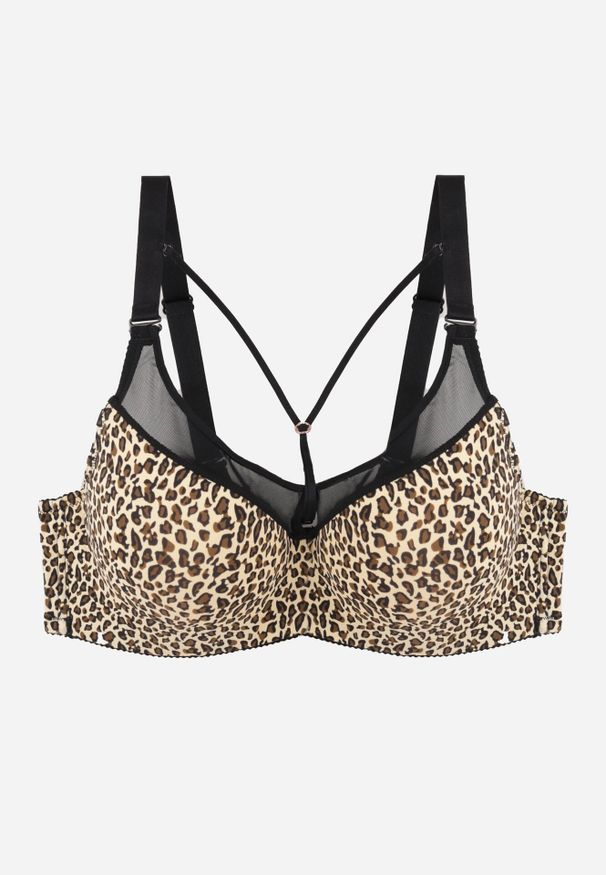 Born2be - Beżowo-Brązowy Biustonosz z Ozdobną Siateczką i Paseczkami przy Dekolcie Anesa. Kolor: beżowy