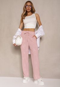 Renee - Różowe Proste Spodnie z Gumką w Pasie i Wiązaniem Mirenela. Okazja: na co dzień. Kolor: różowy. Sezon: lato, wiosna. Styl: elegancki, casual
